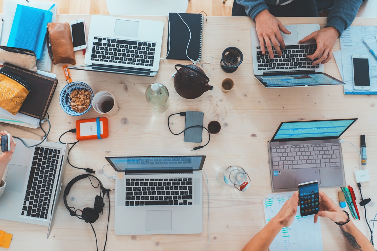 Startup team working together